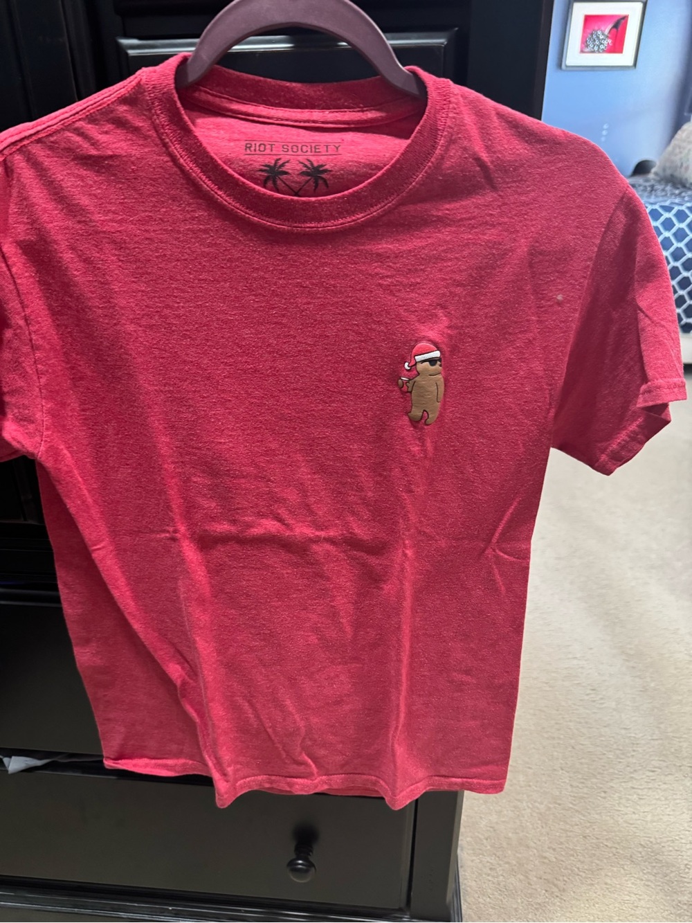riot society Red Short Sleeve Tee with Embroidered Character